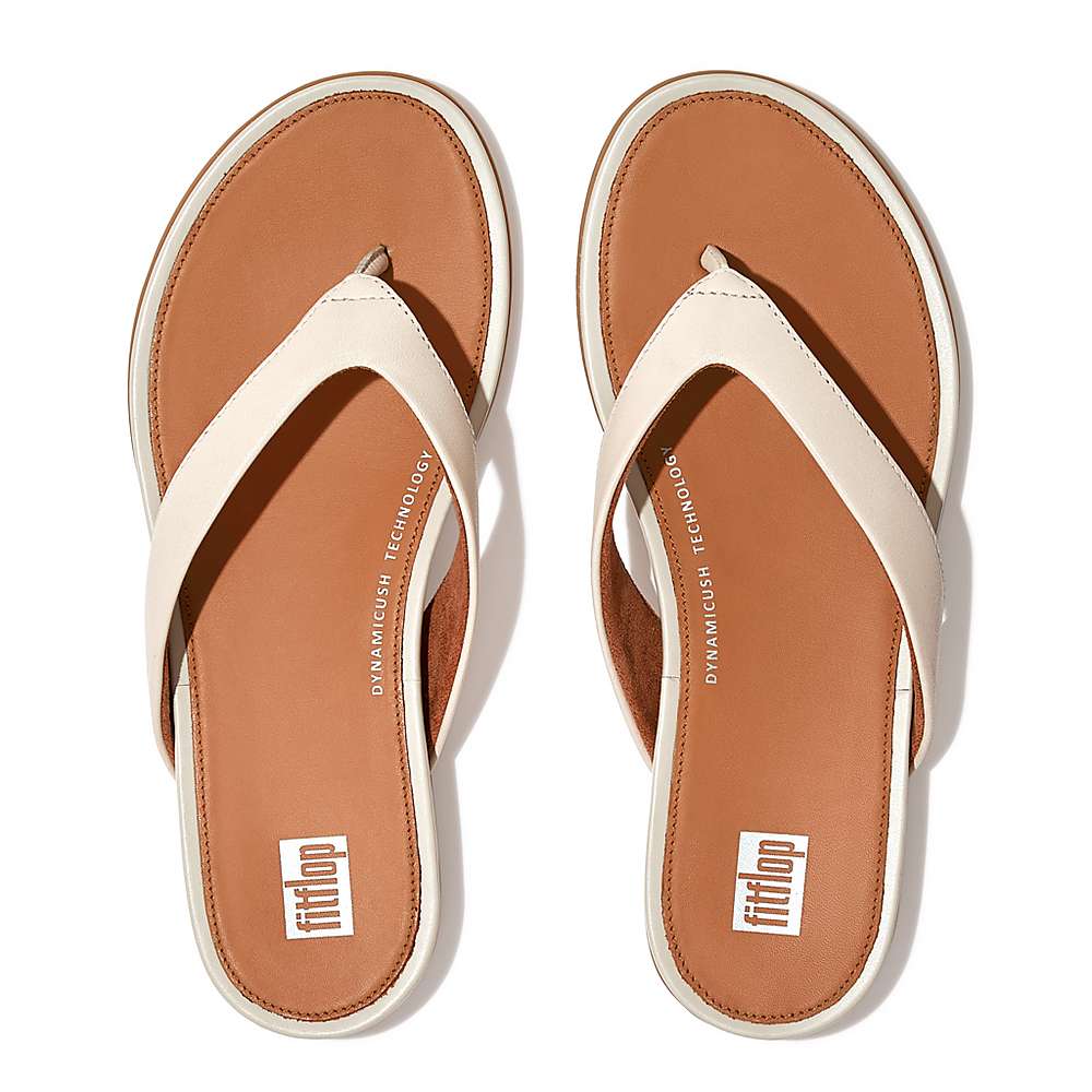 Women's Fitflop GRACIE Leather Flip Flops Grey Beige | Ireland-39786