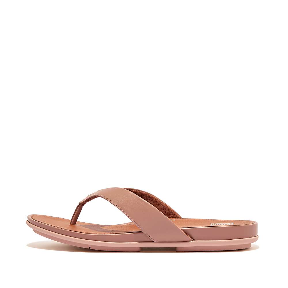 Women\'s Fitflop GRACIE Leather Flip Flops Pink | Ireland-80432