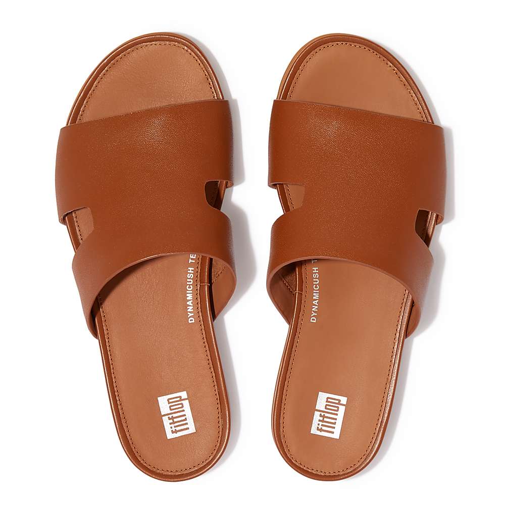 Women's Fitflop GRACIE Leather Slides With Toe-Post Sandals Light Brown | Ireland-64123