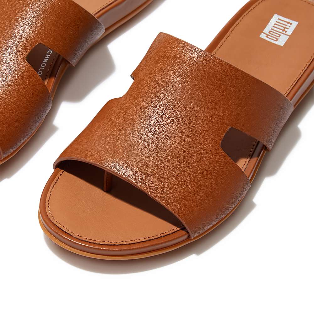 Women's Fitflop GRACIE Leather Slides With Toe-Post Sandals Light Brown | Ireland-64123