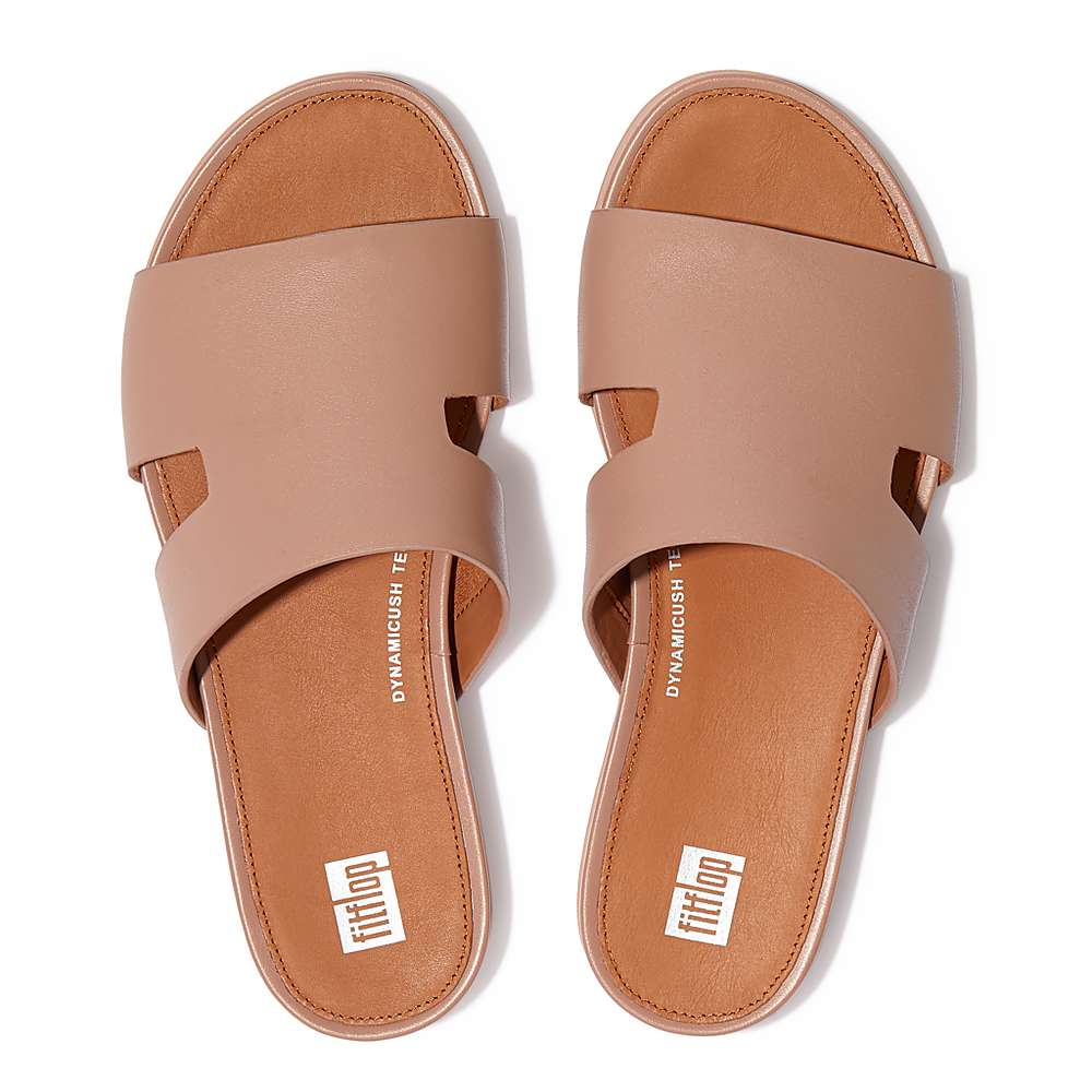 Women's Fitflop GRACIE Leather Slides With Toe-Post Sandals Beige | Ireland-71453