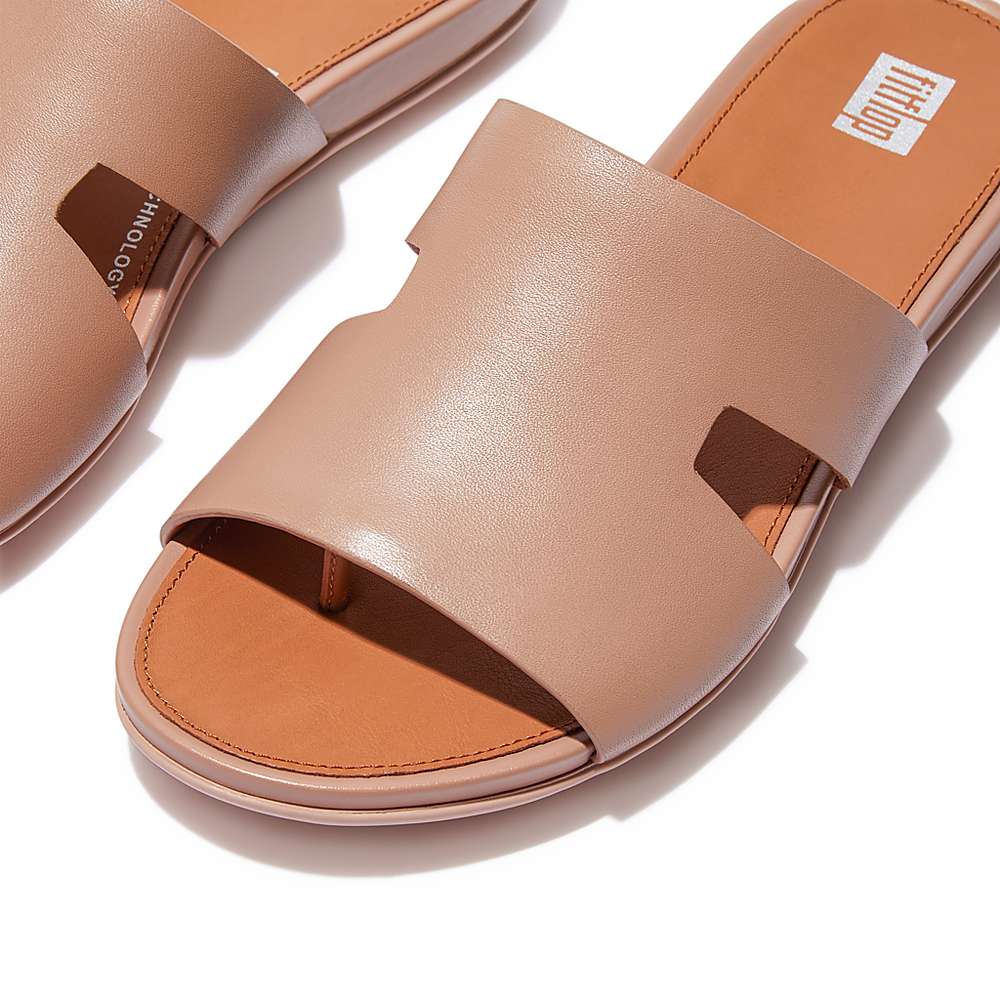 Women's Fitflop GRACIE Leather Slides With Toe-Post Sandals Beige | Ireland-71453