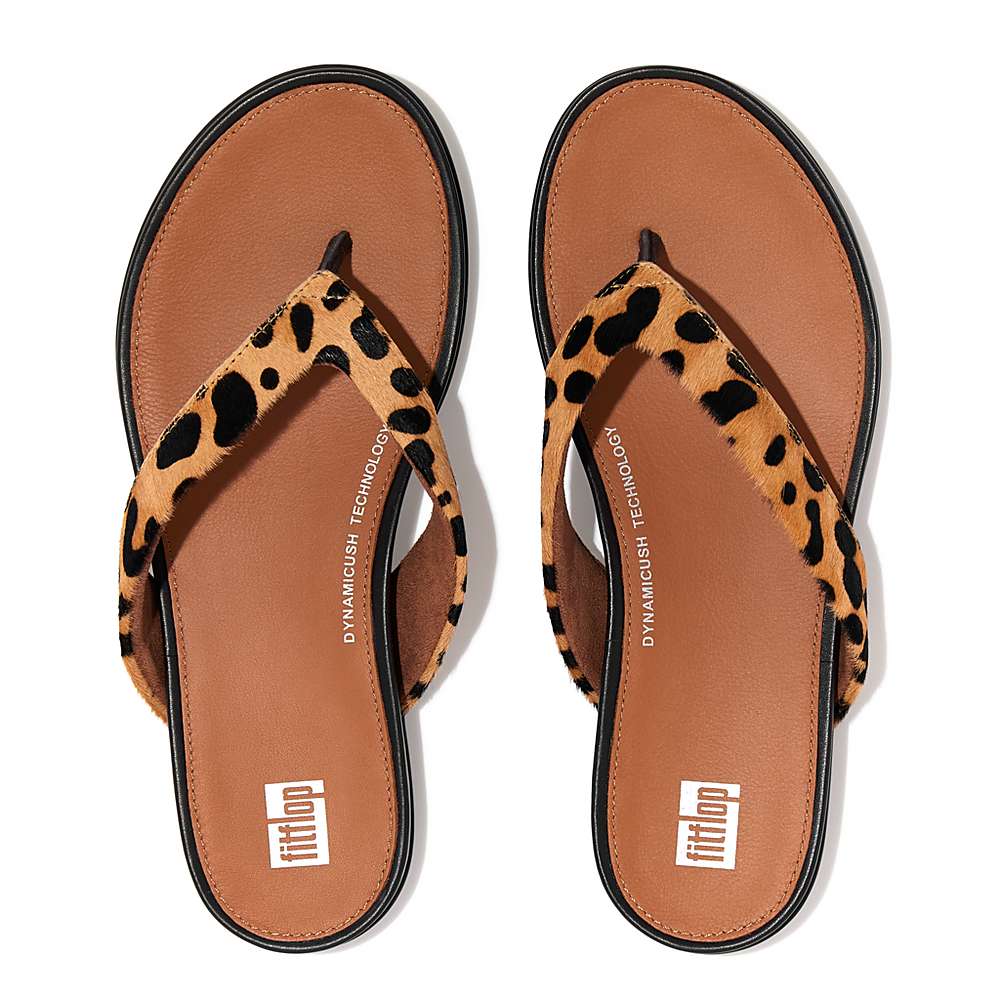 Women's Fitflop GRACIE Leopard-Print Leather Flip Flops Leopard | Ireland-87354