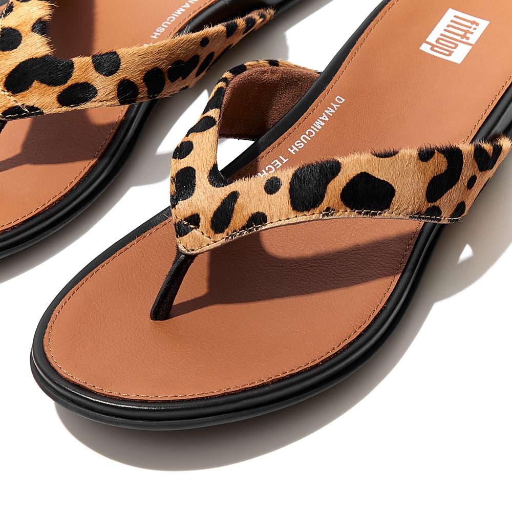 Women's Fitflop GRACIE Leopard-Print Leather Flip Flops Leopard | Ireland-87354