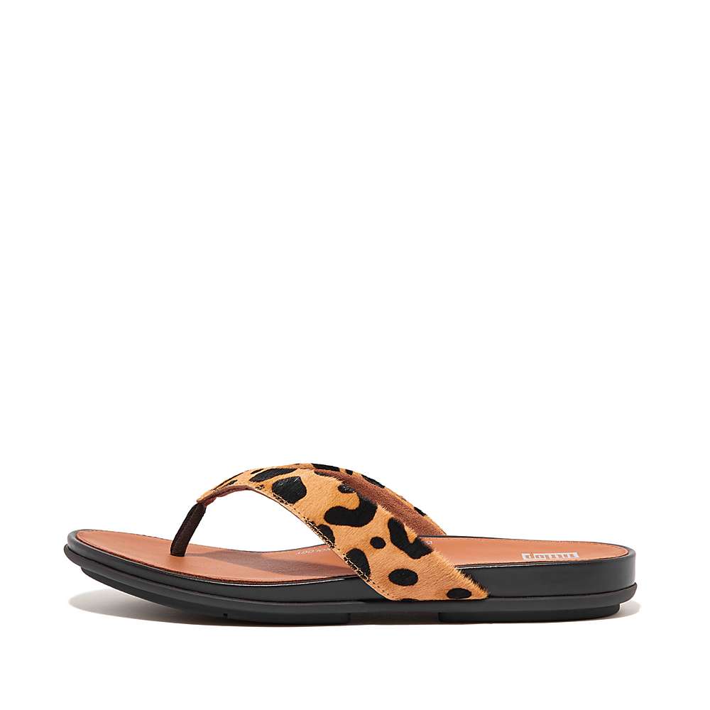 Women\'s Fitflop GRACIE Leopard-Print Leather Flip Flops Leopard | Ireland-87354