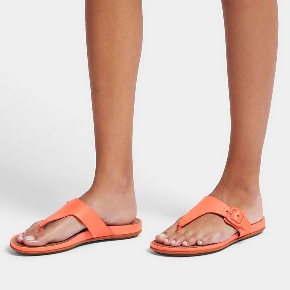 Women's Fitflop GRACIE Matt-Buckle Leather Toe-Post Sandals Orange Coral | Ireland-17489