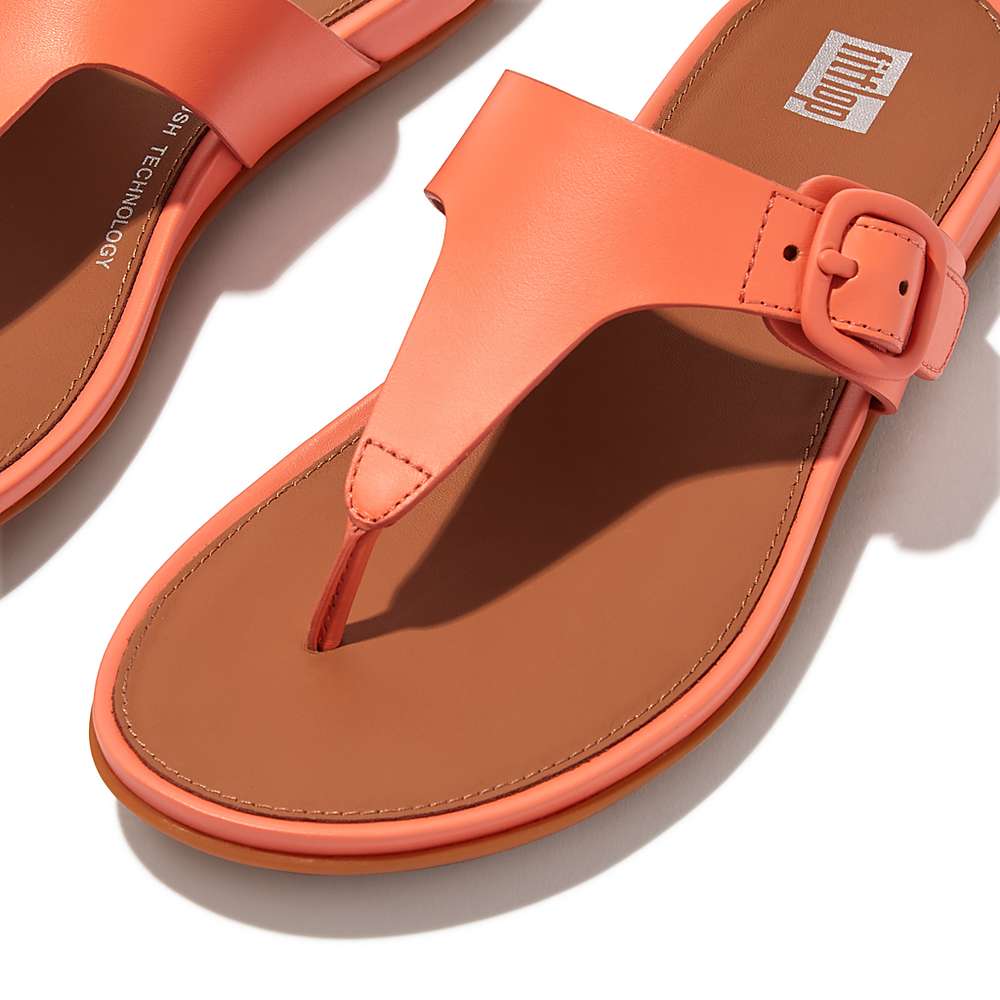 Women's Fitflop GRACIE Matt-Buckle Leather Toe-Post Sandals Orange Coral | Ireland-17489