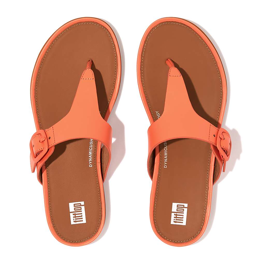 Women's Fitflop GRACIE Matt-Buckle Leather Toe-Post Sandals Orange Coral | Ireland-17489