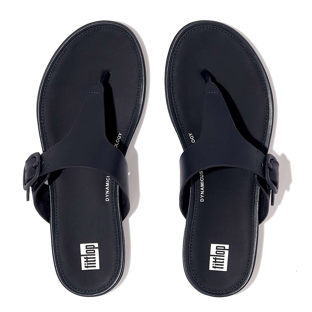 Women's Fitflop GRACIE Matt-Buckle Leather Toe-Post Sandals Navy | Ireland-61703