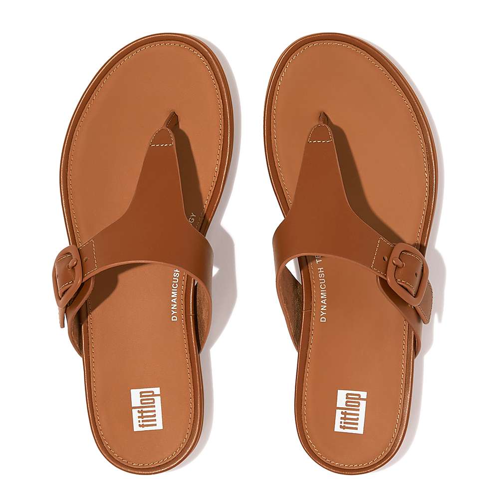 Women's Fitflop GRACIE Matt-Buckle Leather Toe-Post Sandals Brown | Ireland-71284