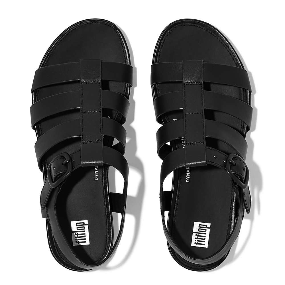 Women's Fitflop GRACIE Matt-Buckle Leather Fisherman Sandals Black | Ireland-76945