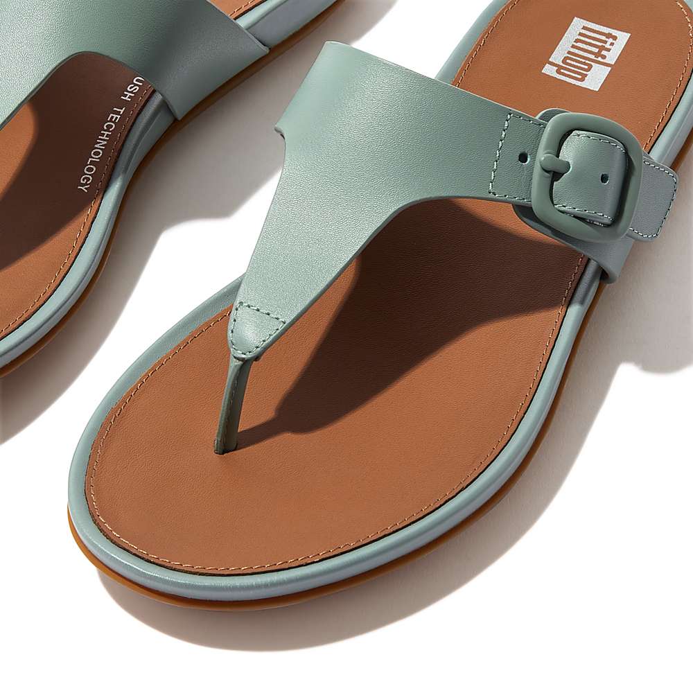 Women's Fitflop GRACIE Matt-Buckle Leather Toe-Post Sandals Blue | Ireland-97104