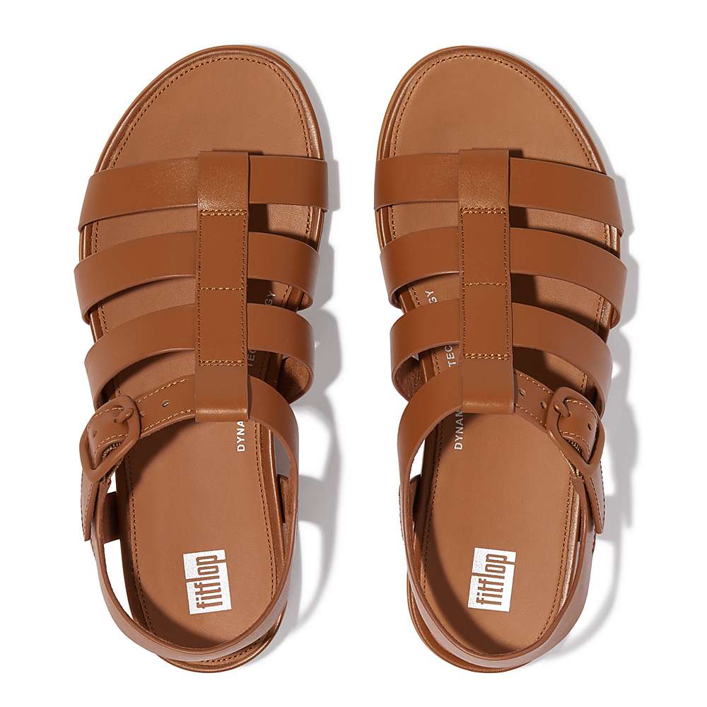 Women's Fitflop GRACIE Matt-Buckle Leather Fisherman Sandals Light Brown | Ireland-98321