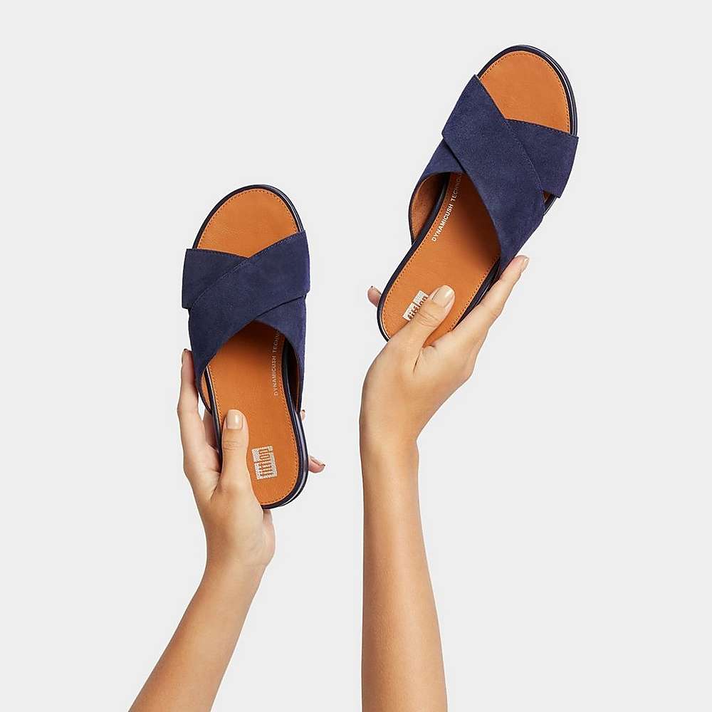 Women's Fitflop GRACIE Suede Cross Sandals Navy | Ireland-14037