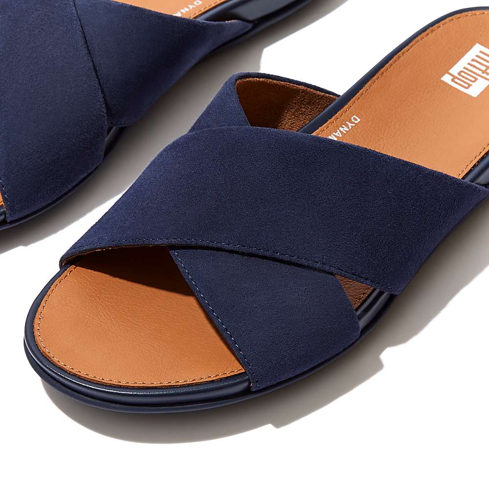 Women's Fitflop GRACIE Suede Cross Sandals Navy | Ireland-14037