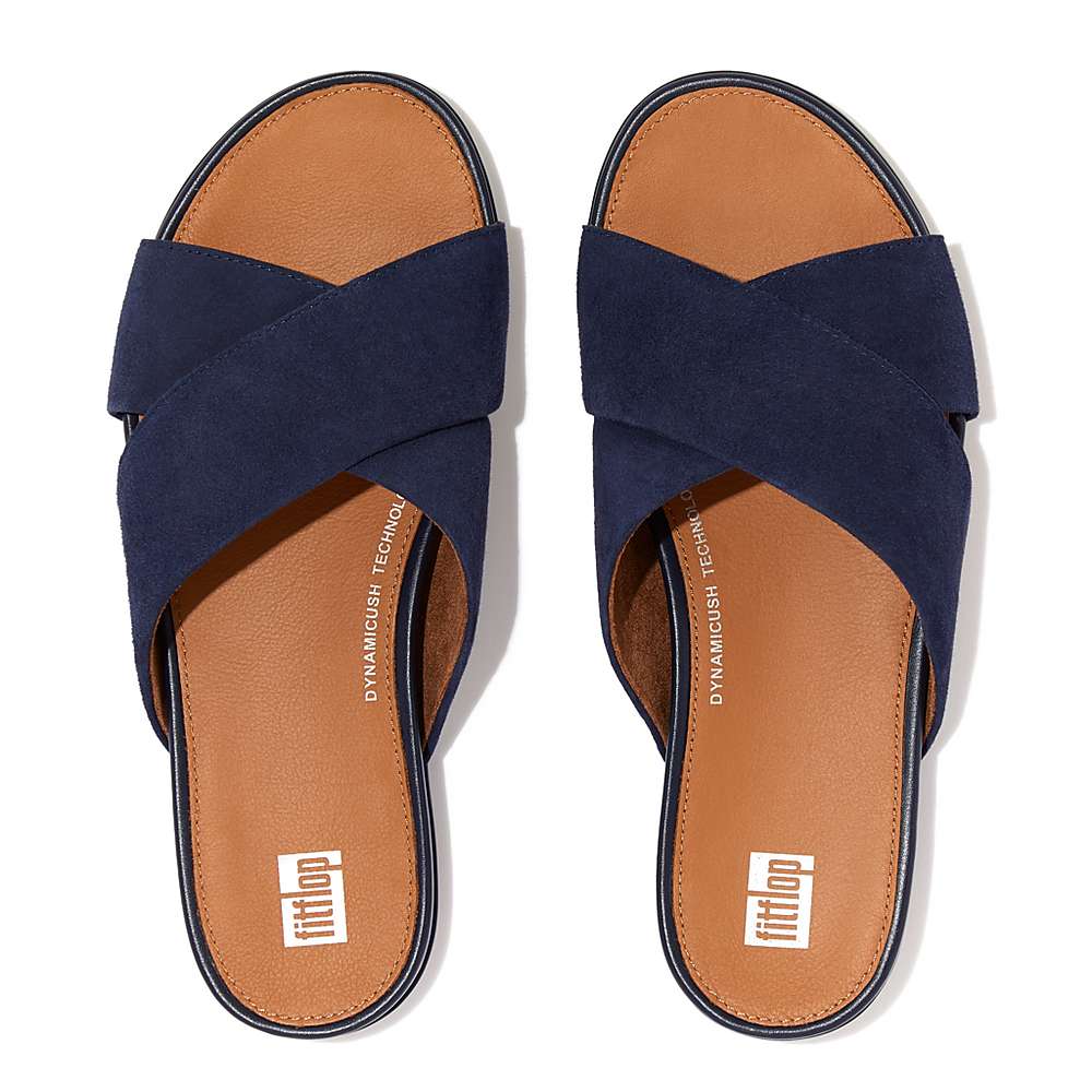 Women's Fitflop GRACIE Suede Cross Sandals Navy | Ireland-14037