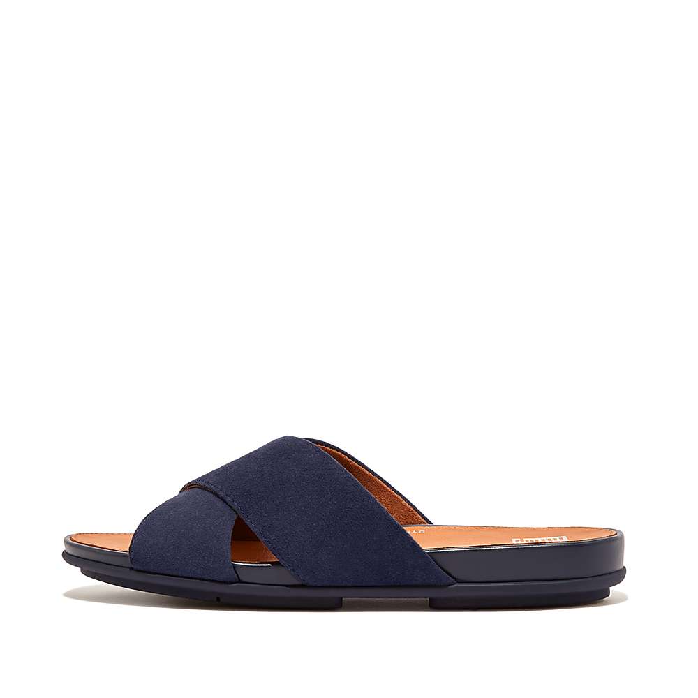 Women\'s Fitflop GRACIE Suede Cross Sandals Navy | Ireland-14037