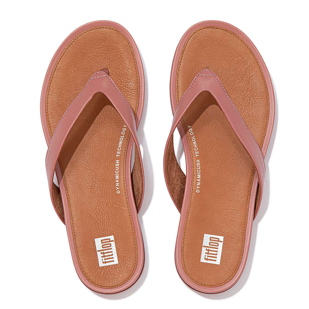 Women's Fitflop GRACIE Wider-Fit Leather Flip Flops Rose | Ireland-60247