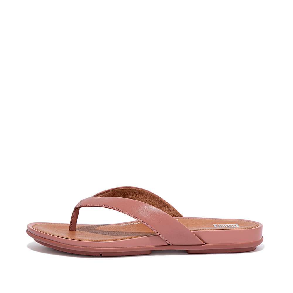 Women\'s Fitflop GRACIE Wider-Fit Leather Flip Flops Rose | Ireland-60247