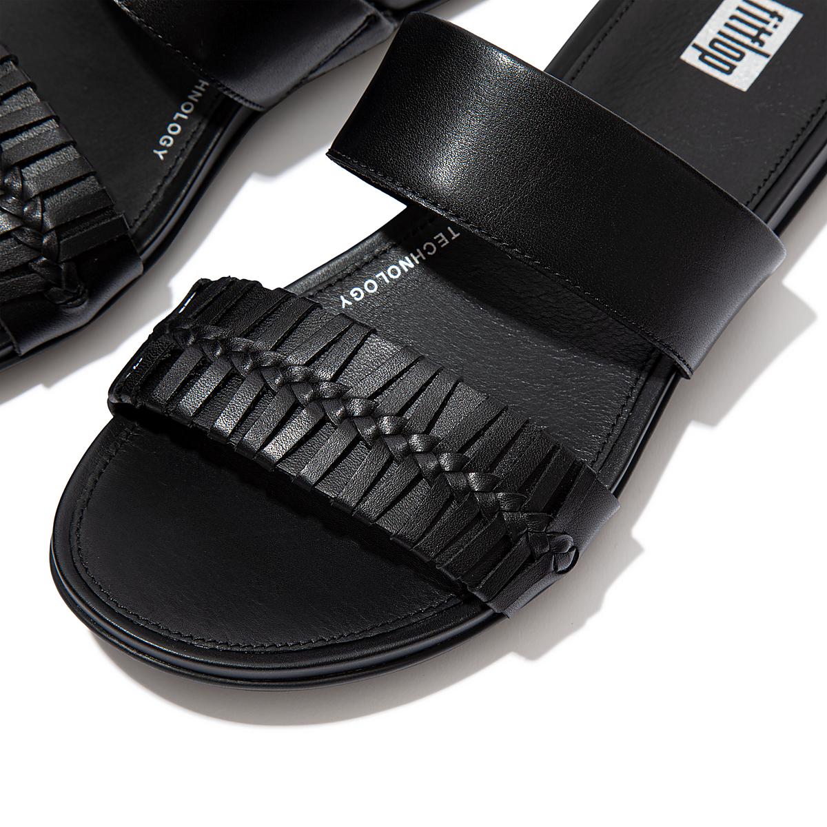 Women's Fitflop GRACIE Wrapped Weave Slides Sandals Black | Ireland-64928