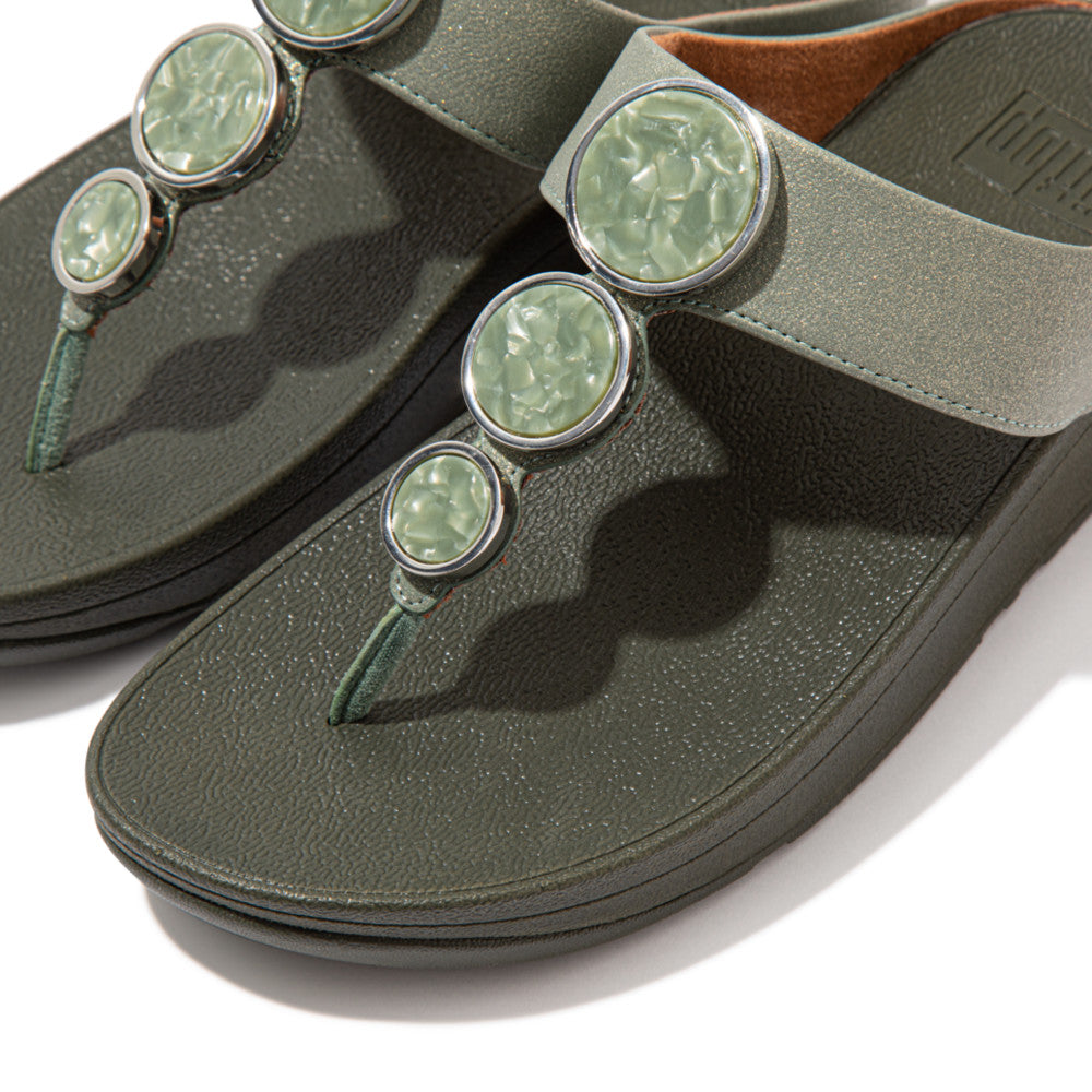 Women's Fitflop HALO Shimmer Toe-Post Sandals Green | Ireland-21894