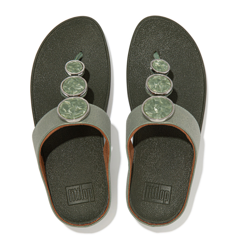 Women's Fitflop HALO Shimmer Toe-Post Sandals Green | Ireland-21894