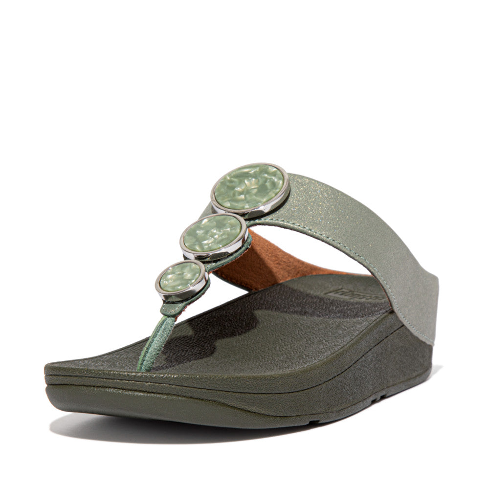 Women's Fitflop HALO Shimmer Toe-Post Sandals Green | Ireland-21894