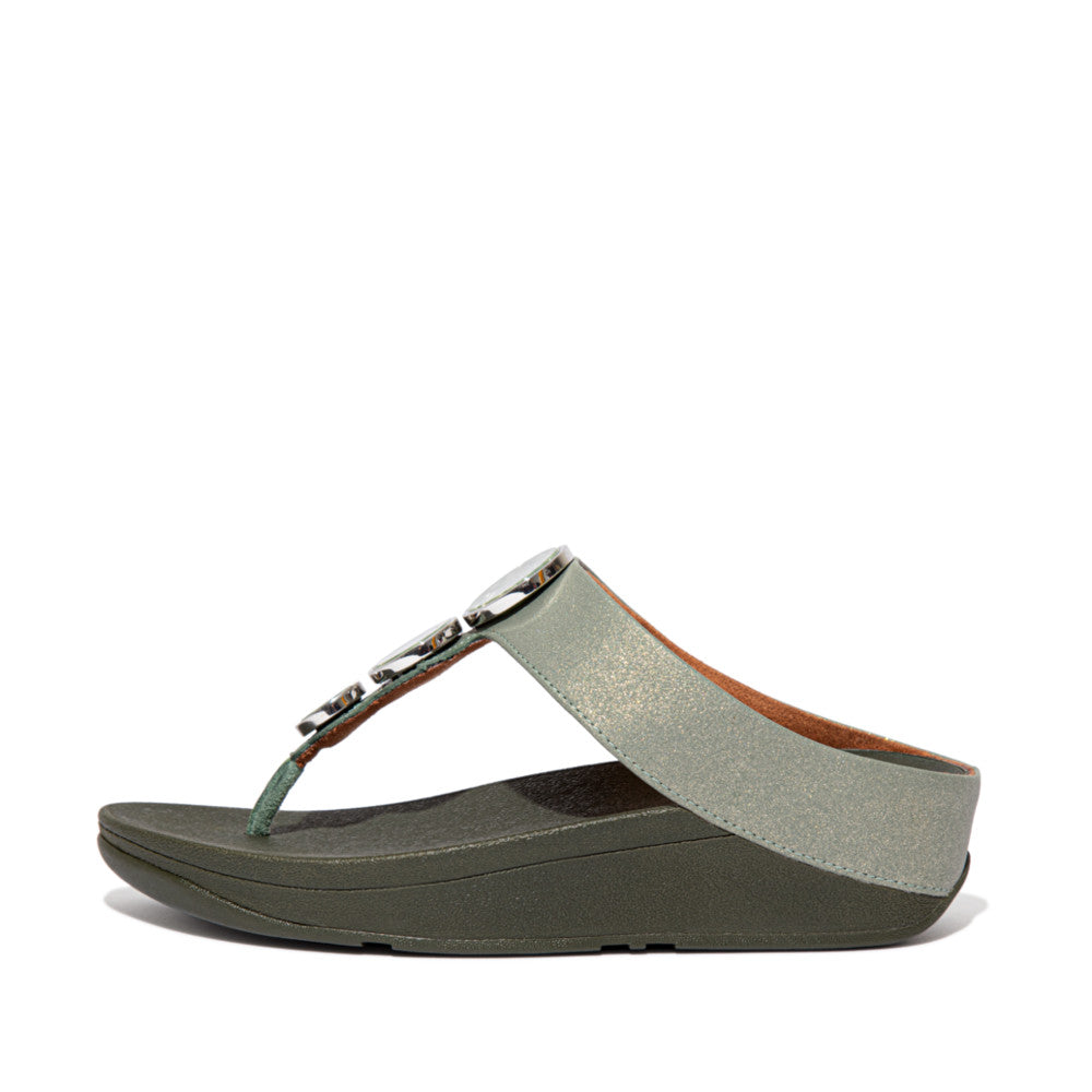 Women\'s Fitflop HALO Shimmer Toe-Post Sandals Green | Ireland-21894