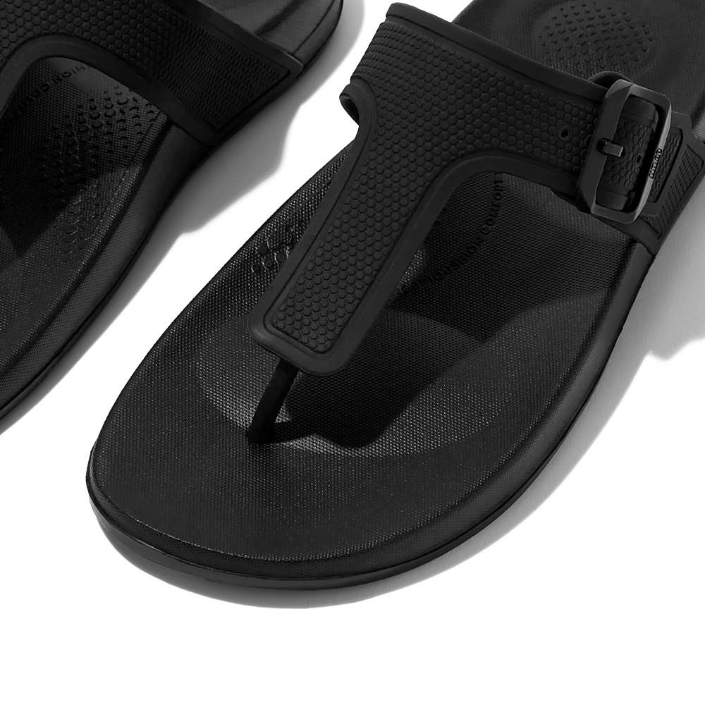 Women's Fitflop IQUSHION Adjustable Buckle Flip Flops Black | Ireland-05872