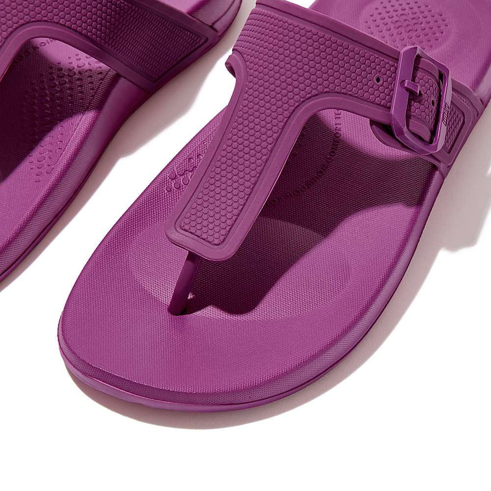 Women's Fitflop IQUSHION Adjustable Buckle Flip Flops Purple | Ireland-12096