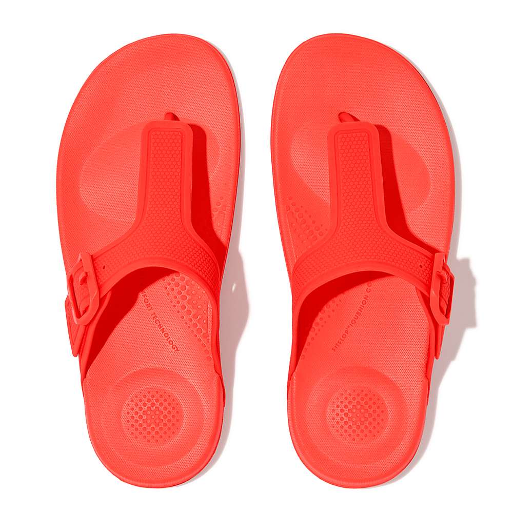 Women's Fitflop IQUSHION Adjustable Buckle Flip Flops Orange | Ireland-17503