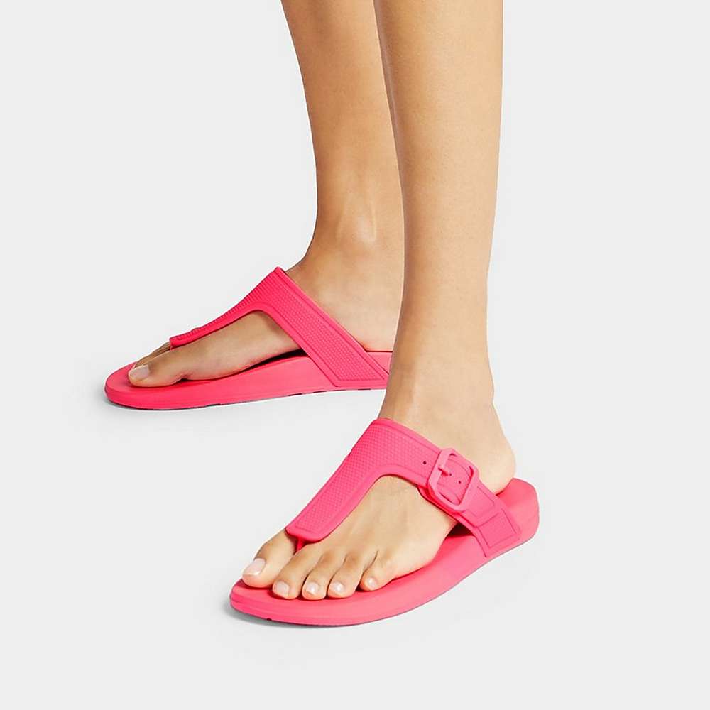 Women's Fitflop IQUSHION Adjustable Buckle Flip Flops Pink | Ireland-40961