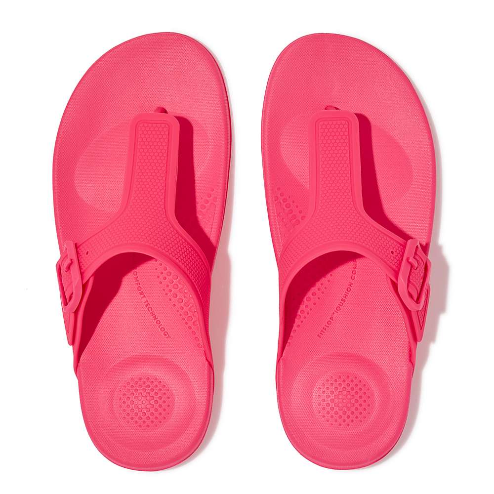 Women's Fitflop IQUSHION Adjustable Buckle Flip Flops Pink | Ireland-40961