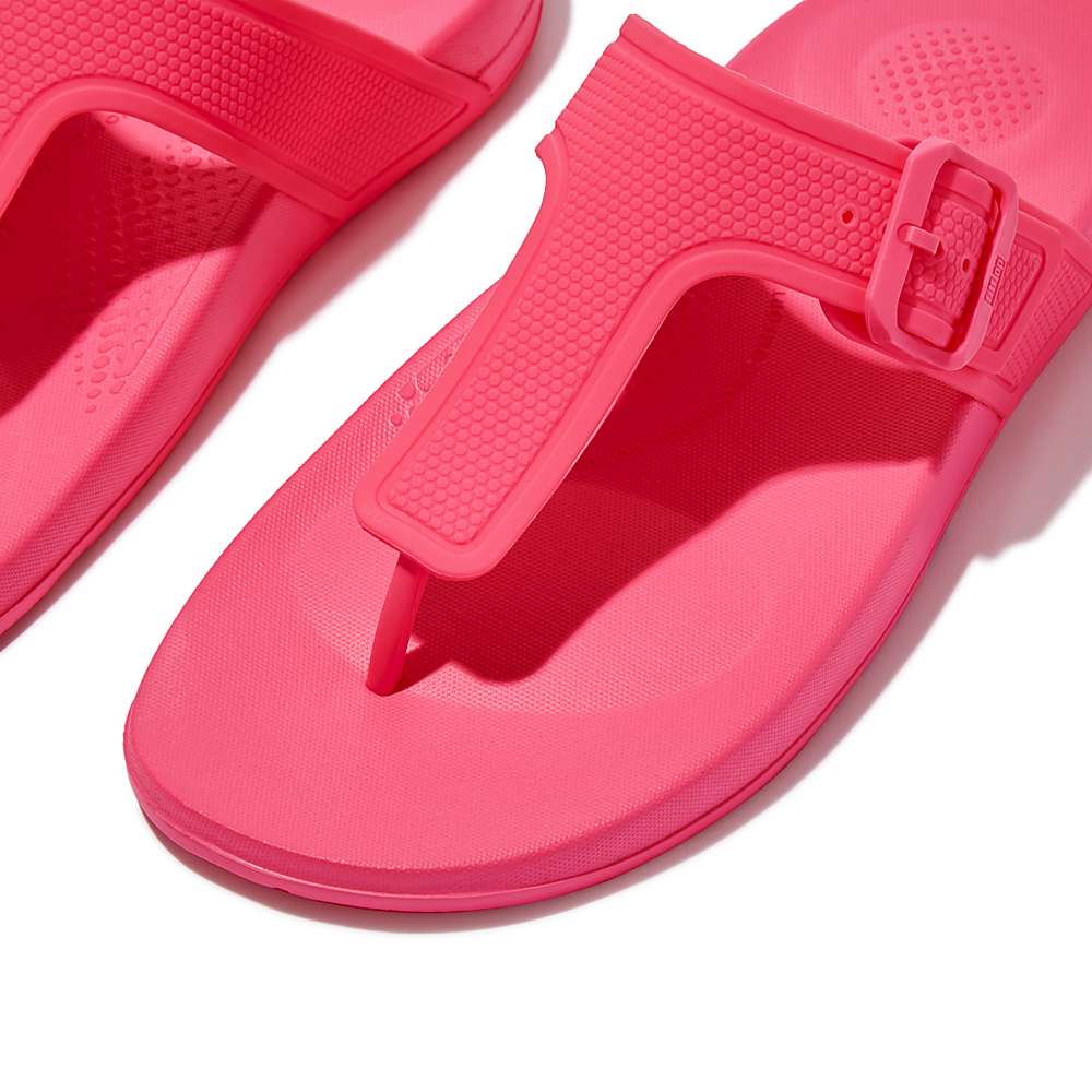 Women's Fitflop IQUSHION Adjustable Buckle Flip Flops Pink | Ireland-40961