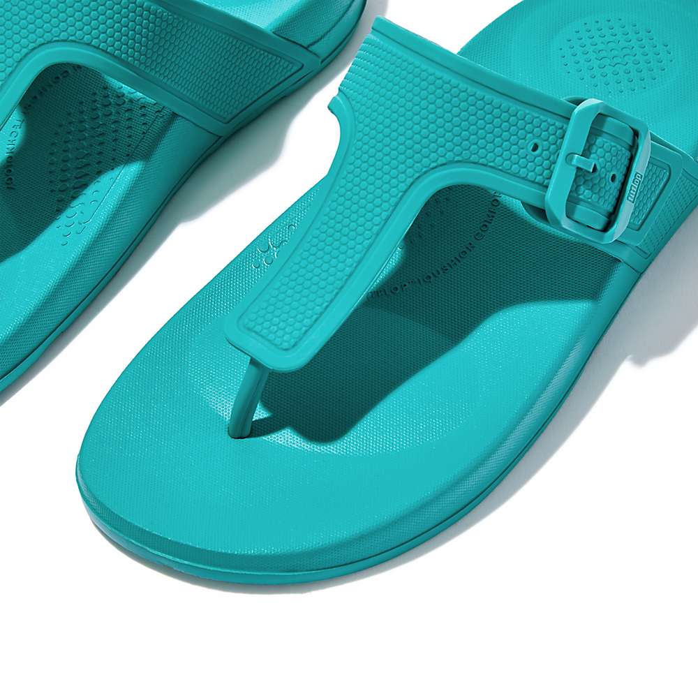 Women's Fitflop IQUSHION Adjustable Buckle Flip Flops Blue | Ireland-96072