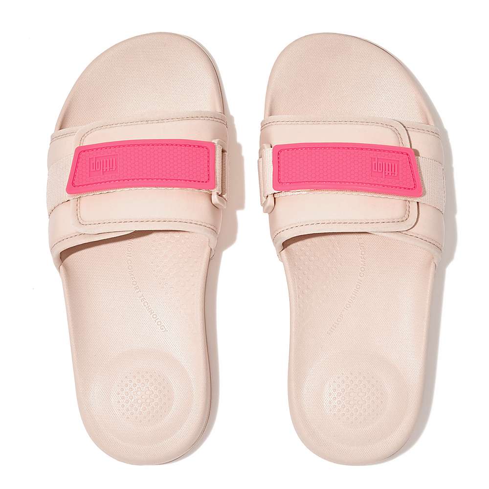 Women's Fitflop IQUSHION Adjustable Water-Resistant Slides Rose/Pink | Ireland-47320