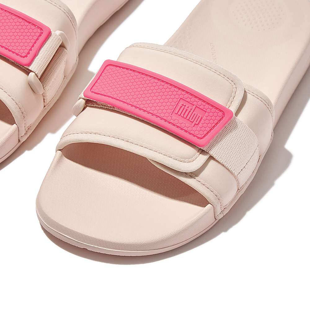 Women's Fitflop IQUSHION Adjustable Water-Resistant Slides Rose/Pink | Ireland-47320