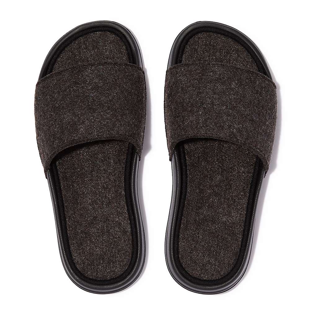 Women's Fitflop IQUSHION E01 Felt Slides Black | Ireland-63870