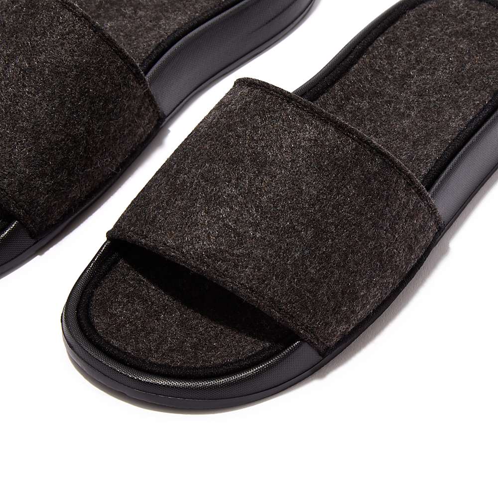 Women's Fitflop IQUSHION E01 Felt Slides Black | Ireland-63870