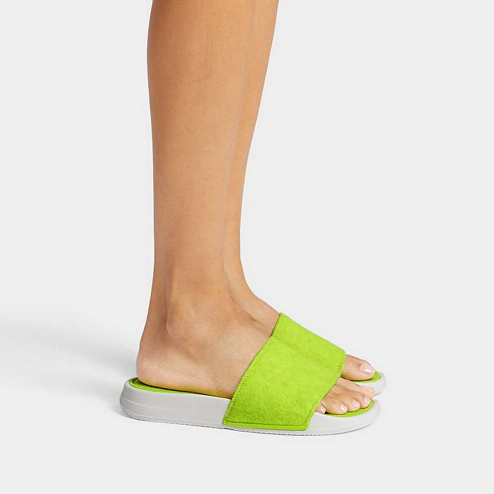 Women's Fitflop IQUSHION E01 Neon Felt Slides Yellow | Ireland-79016