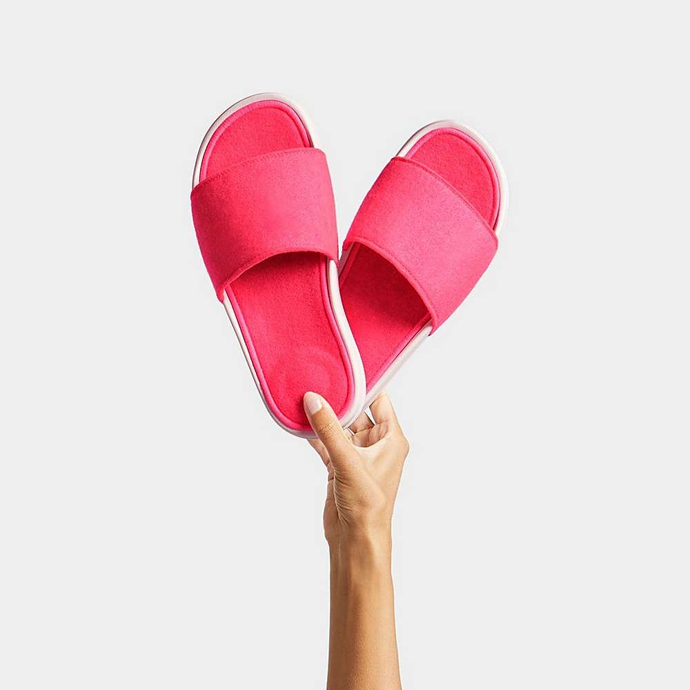 Women's Fitflop IQUSHION E01 Neon Felt Slides Pink | Ireland-94237