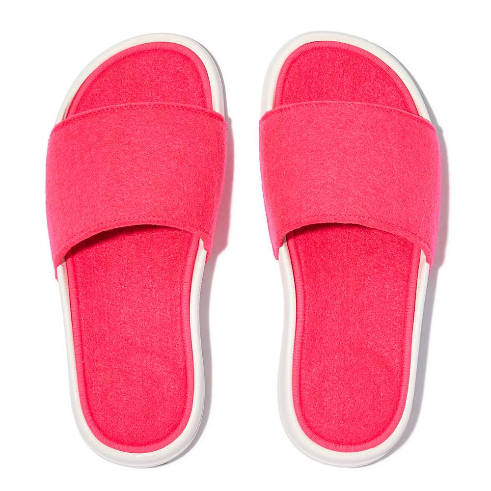 Women's Fitflop IQUSHION E01 Neon Felt Slides Pink | Ireland-94237