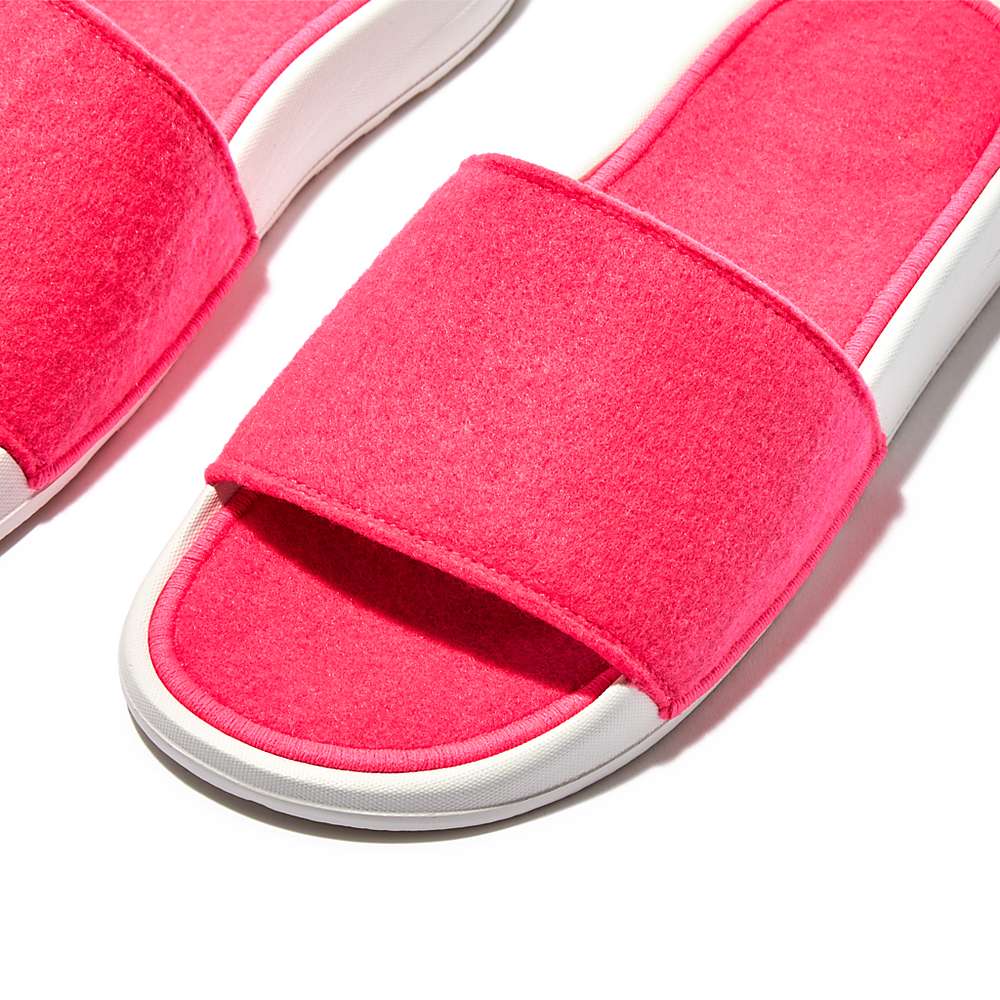 Women's Fitflop IQUSHION E01 Neon Felt Slides Pink | Ireland-94237