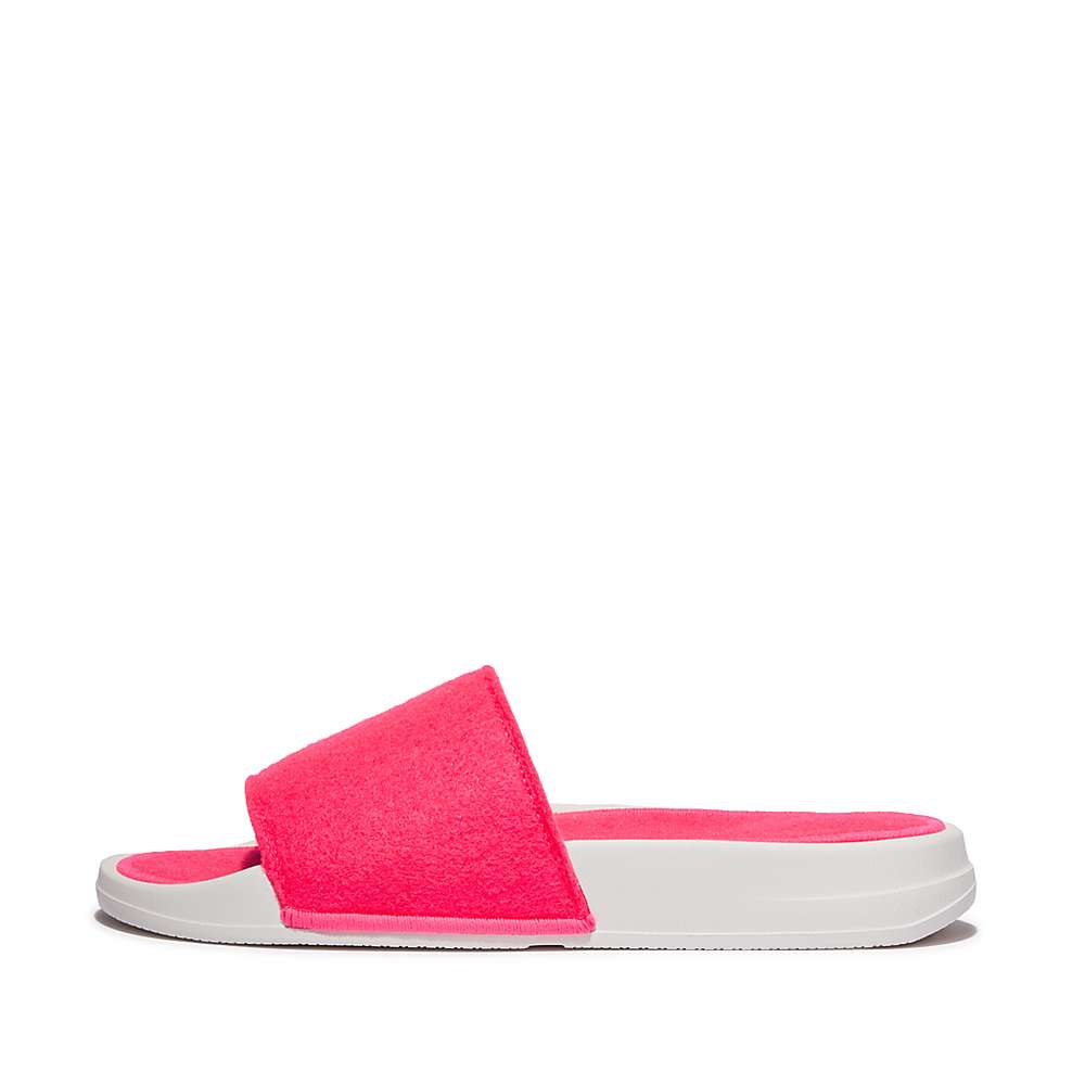 Women\'s Fitflop IQUSHION E01 Neon Felt Slides Pink | Ireland-94237