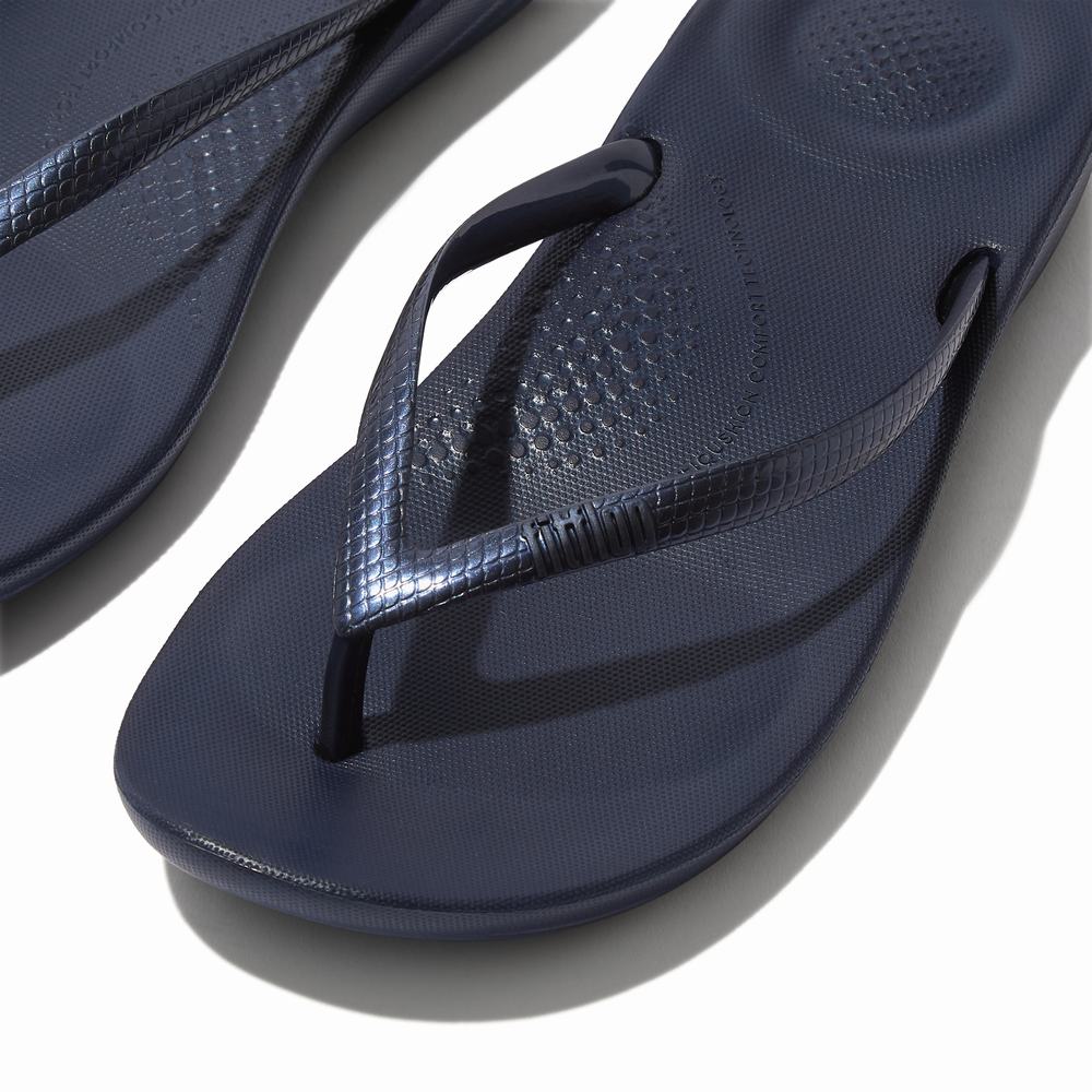 Women's Fitflop IQUSHION Ergonomic Flip Flops Navy | Ireland-30275