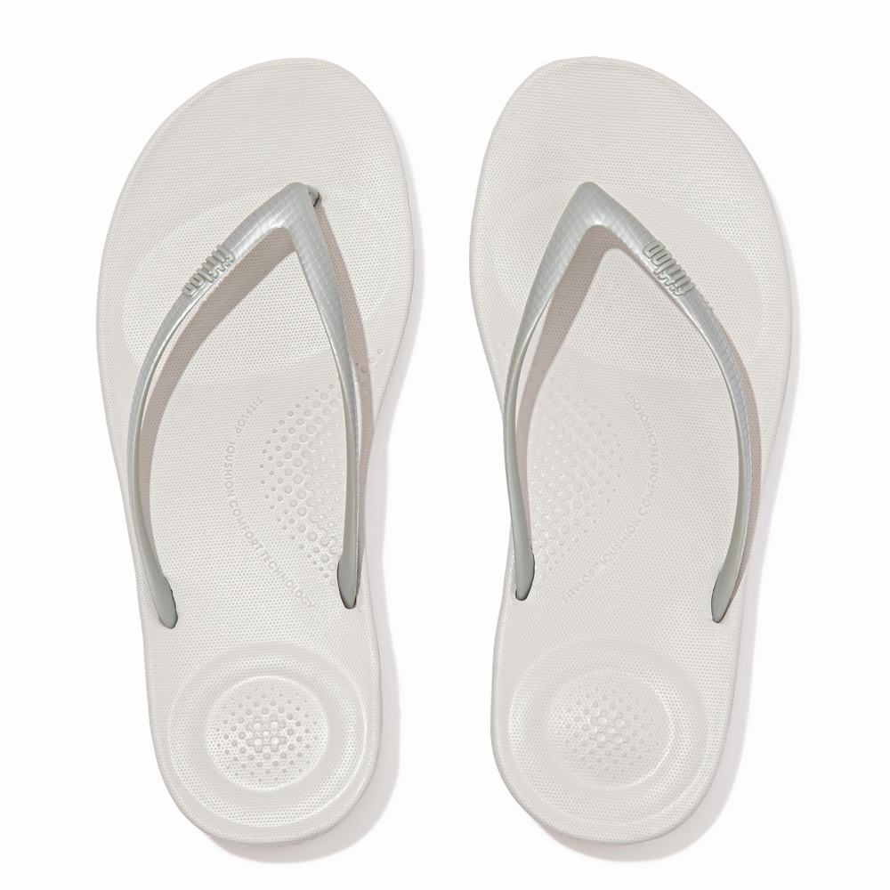 Women's Fitflop IQUSHION Ergonomic Flip Flops Silver | Ireland-50682