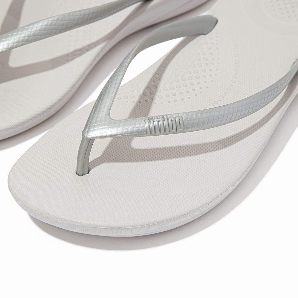 Women's Fitflop IQUSHION Ergonomic Flip Flops Silver | Ireland-50682