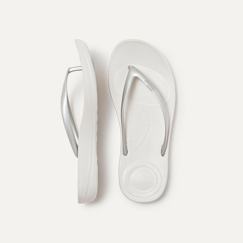 Women's Fitflop IQUSHION Ergonomic Flip Flops Silver | Ireland-50682