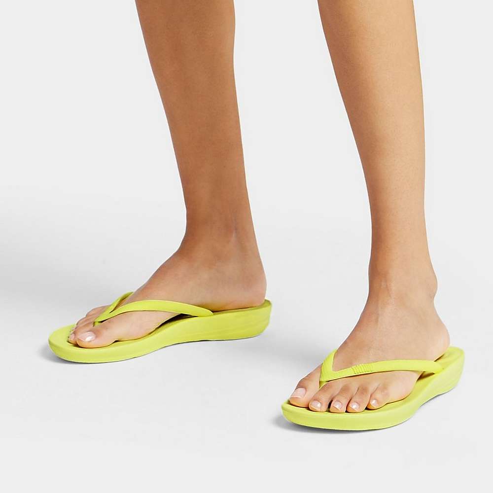 Women's Fitflop IQUSHION Ergonomic Flip Flops Yellow | Ireland-68517