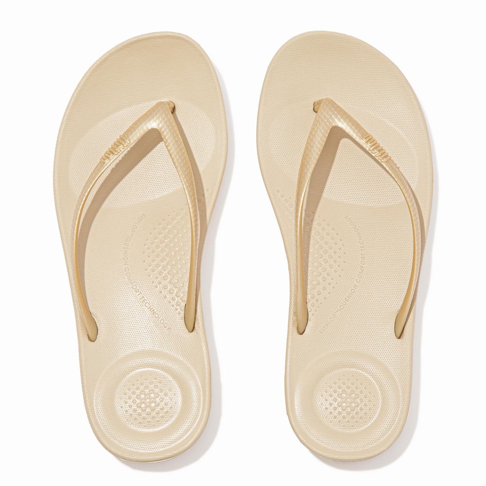 Women's Fitflop IQUSHION Ergonomic Flip Flops Gold | Ireland-96487